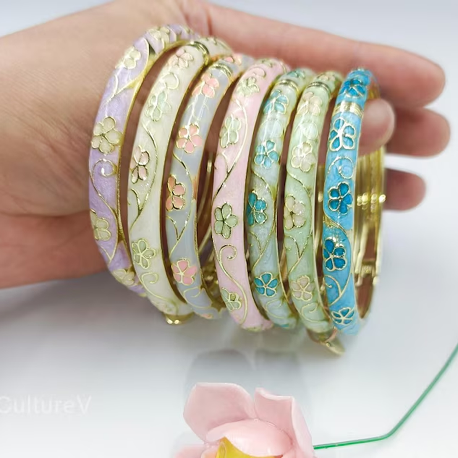 3/5PCS Enamel Cloisonné Bangle - Coordinates Bracelet 评论和价格
