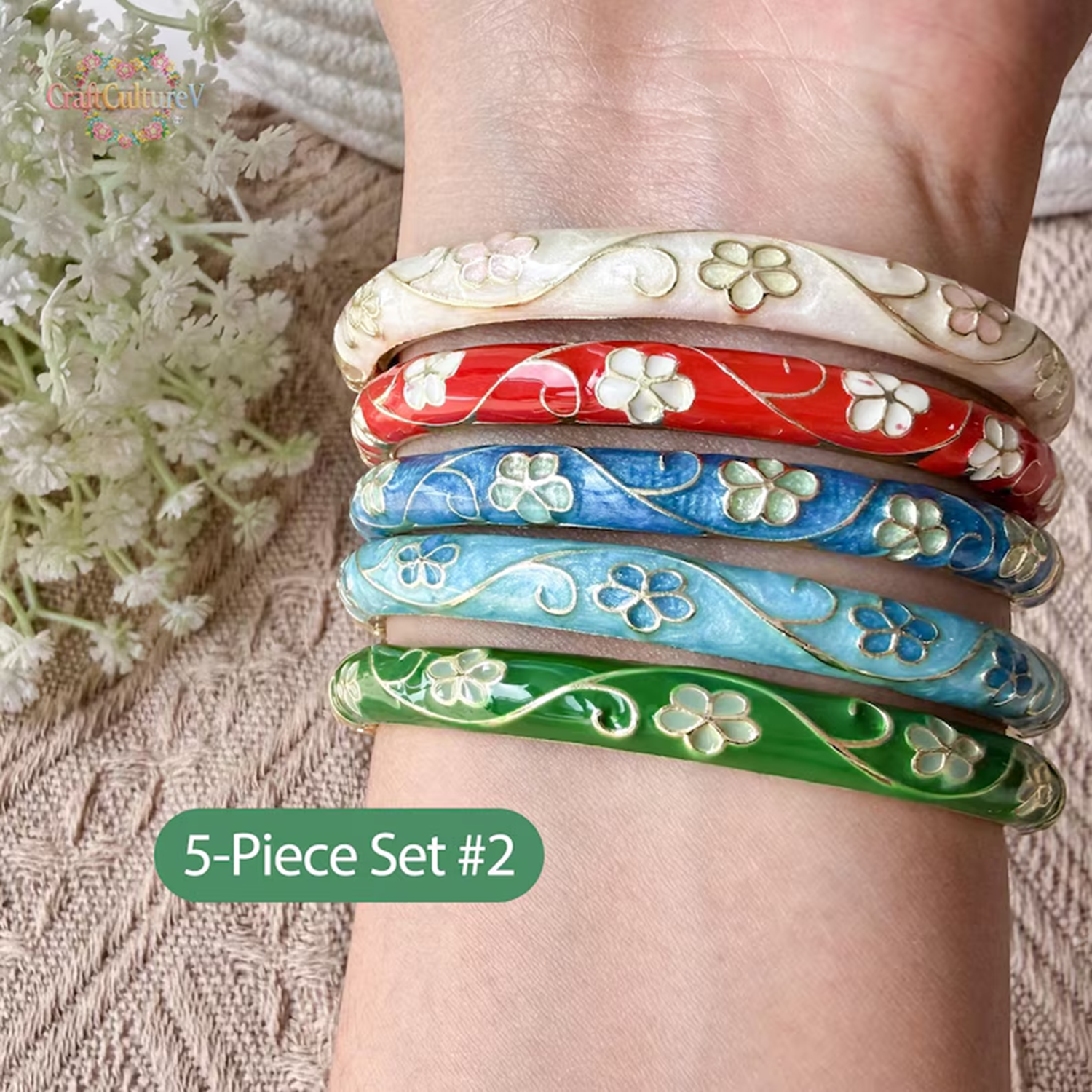 3/5PCS Enamel Cloisonné Bangle - Coordinates Bracelet 评论和价格
