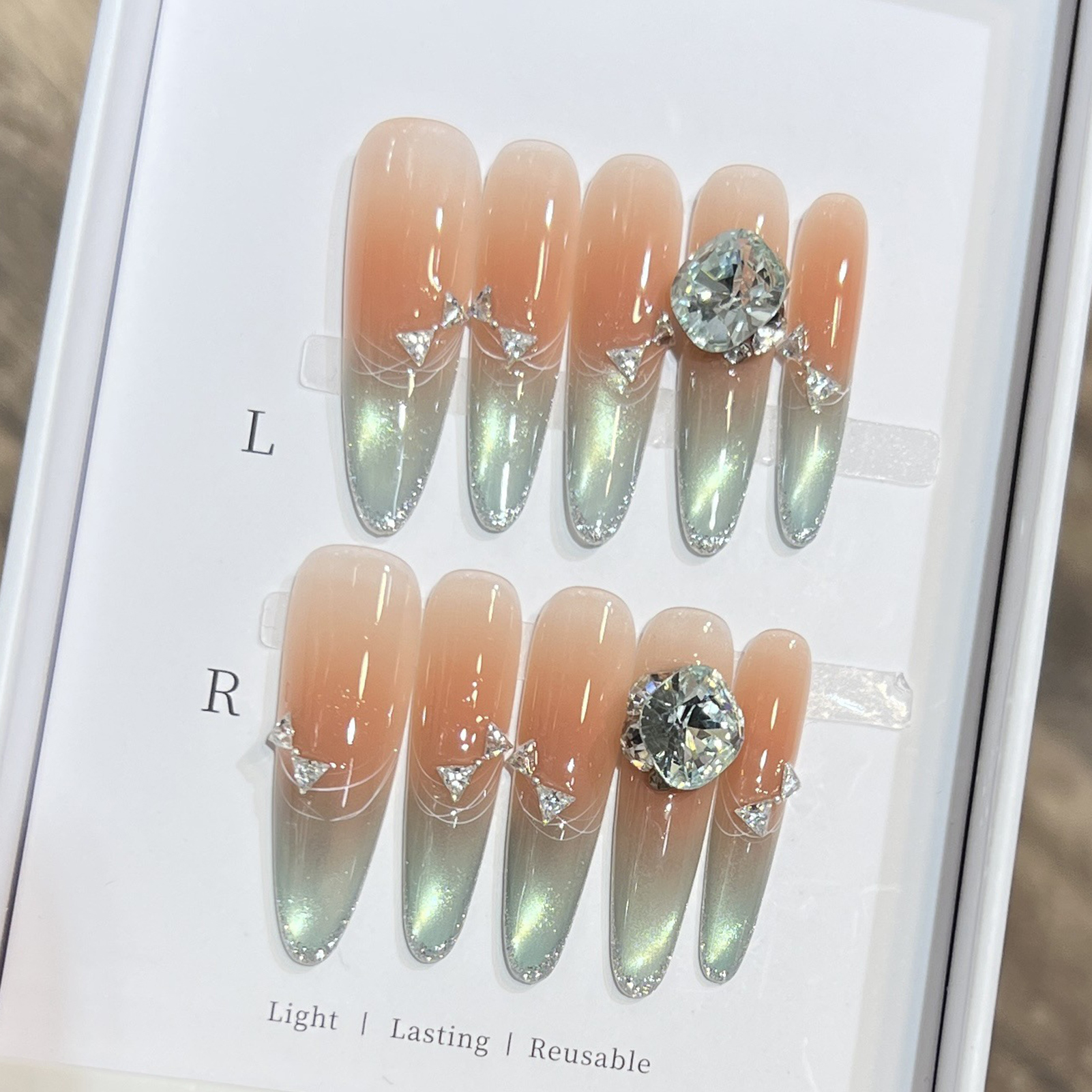 10pcs Long Almond Fake Nails T - Pressed Flower Art 评论和价格