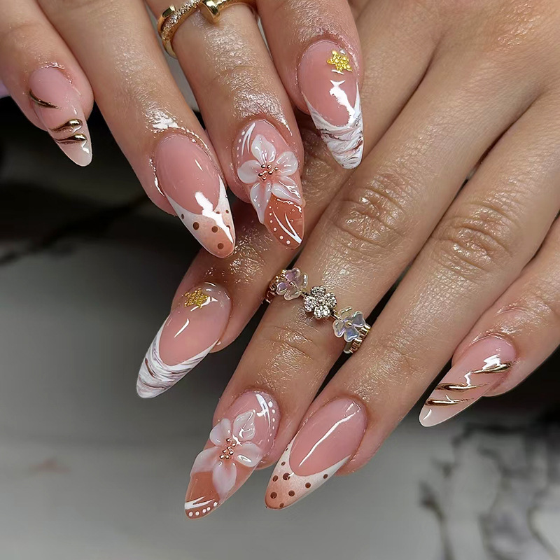 Almond Press On Nails Nude Pol - Pressed Flower Art 评论和价格