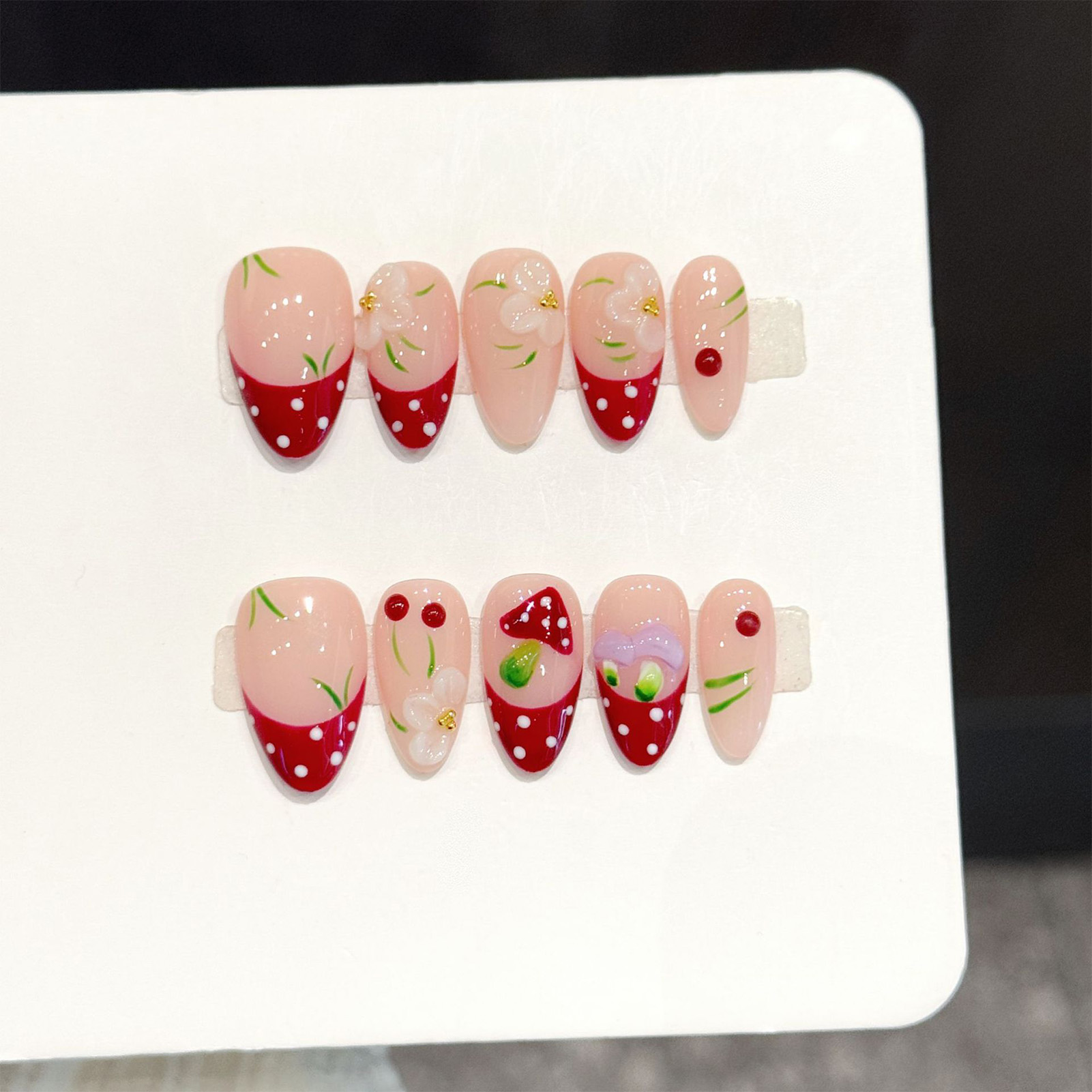 10Pcs Red White Polka Dot Desi - Pressed Flower Art 评论和价格