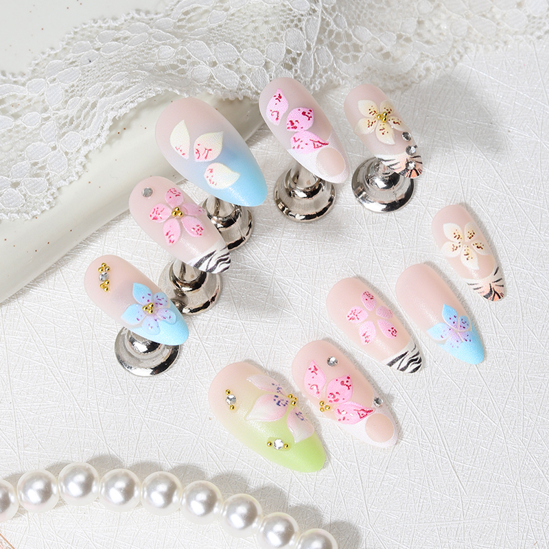 24pcs Almond Press On Nails ti - Pressed Flower Art 评论和价格