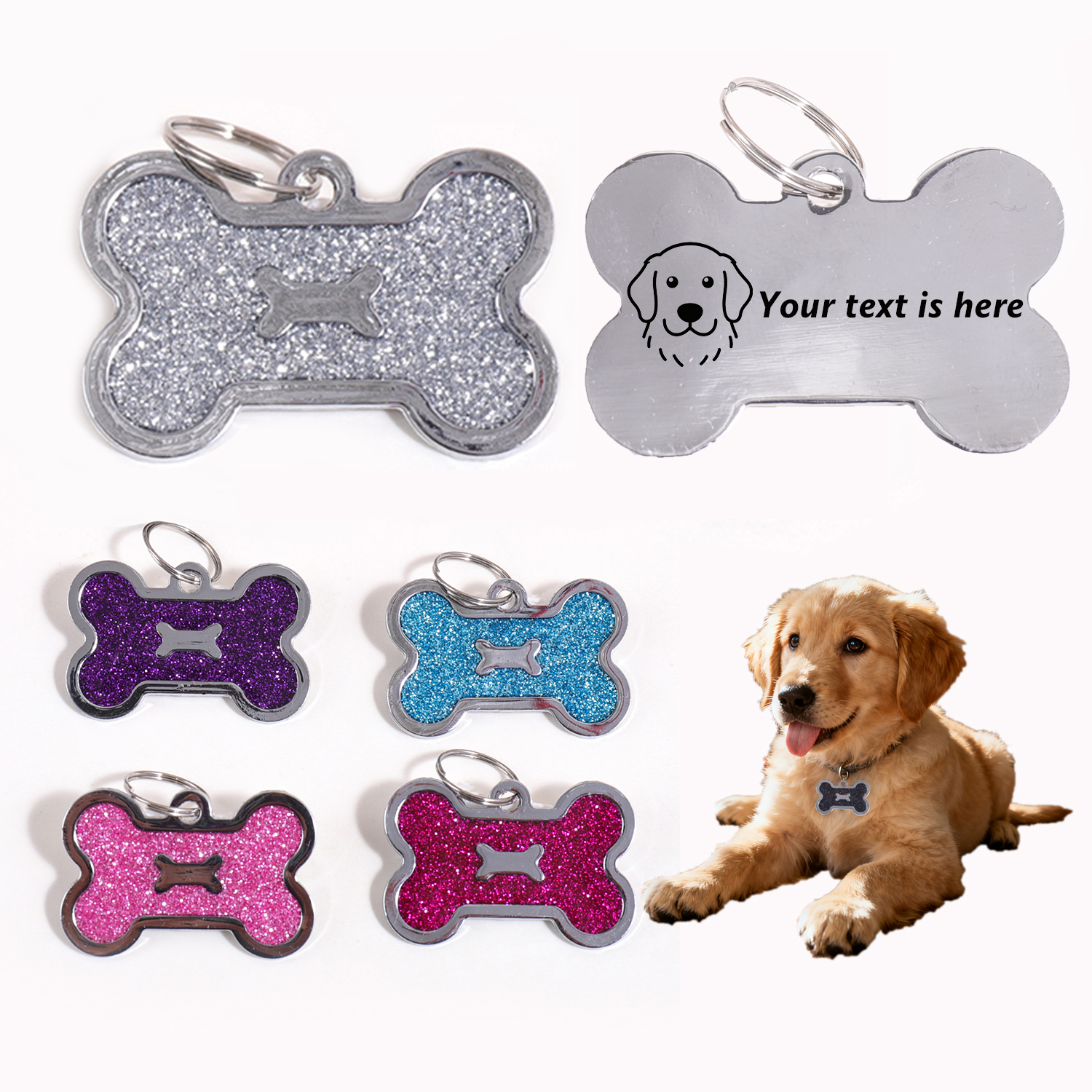 Glitter Custom Text Dog Tags C - Pet Portrait Custom 评论和价格