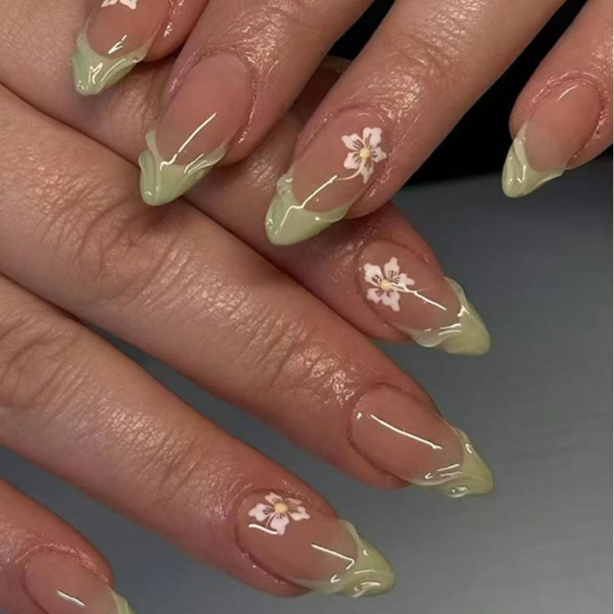 24pcs Simple Green French Fake - Pressed Flower Art 评论和价格