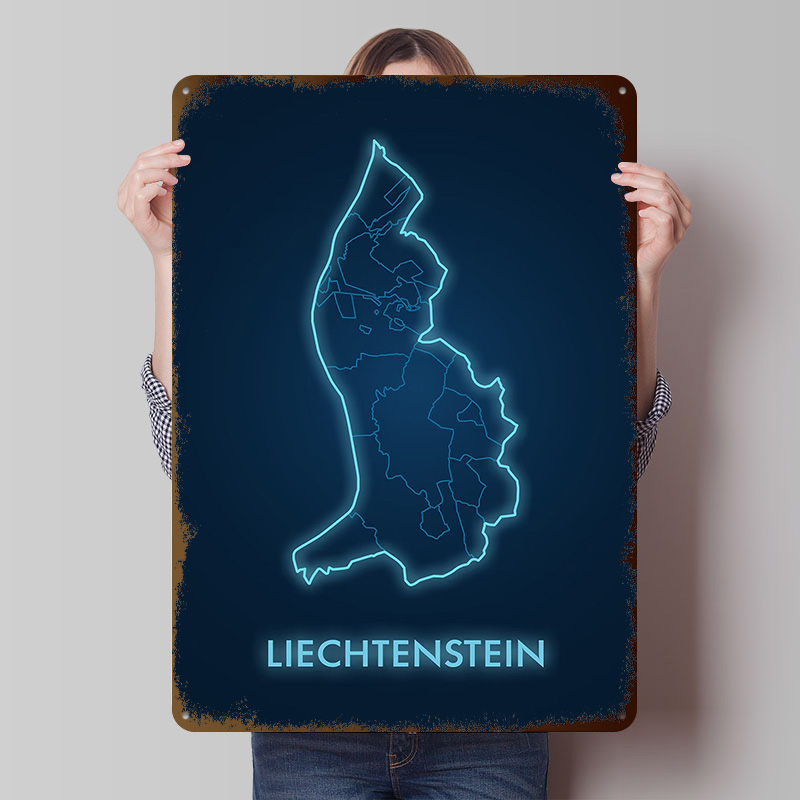 Liechtenstein Map Neon Blue Pr - Custom Map Poster 评论和价格