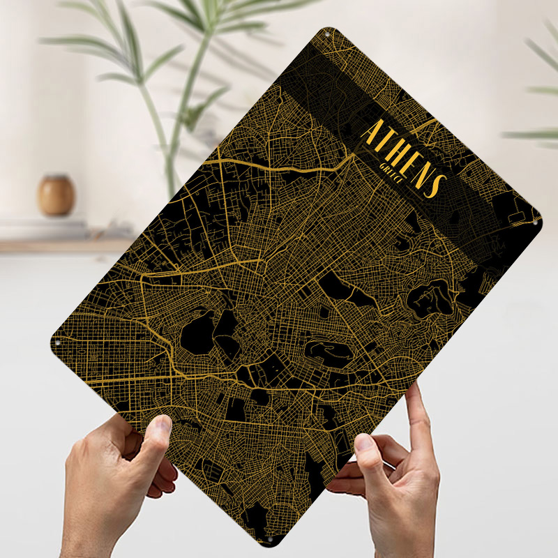Athens Golden Map Tinplate Pos - Custom Map Poster 评论和价格