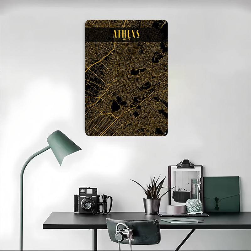 Athens Golden Map Tinplate Pos - Custom Map Poster 评论和价格
