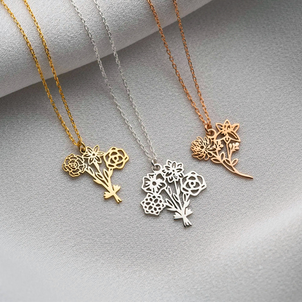 Personalized Birth Flower Bouq - Birth Flower Necklace 评论和价格