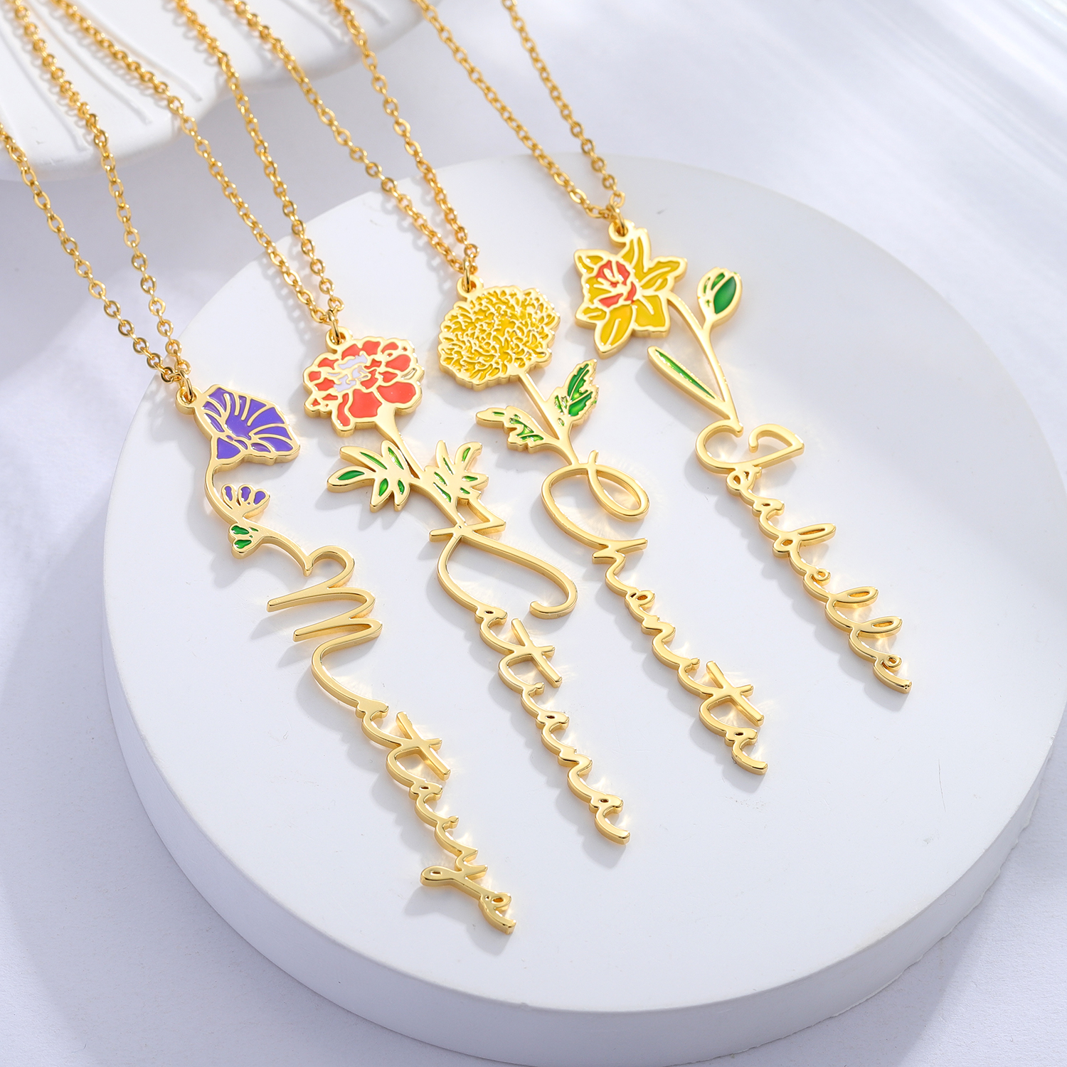 Personalized Name Necklace Wit - Birth Flower Necklace 评论和价格
