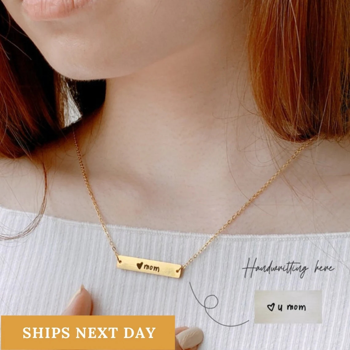 Actual Handwriting Bar Necklac - Handwriting Necklace Bar 评论和价格